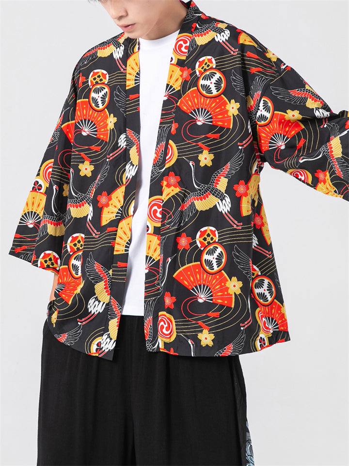 Vintage Japanese Style 3/4 Sleeve Kimono Shirt for Men