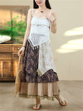 Women's White Sequin Fringe Strap Top & Print Asymmetric Skirt Set