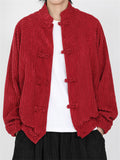 Chinese Style Corduroy Mandarin Collar Jacket with Chinese Knot Buttons for Men