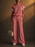 Womens 2 Piece Sporty Striped Hoodie Pants Set