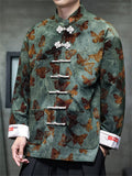 Men's Spring Butterfly Print Chinese Style Jacket with Knot Buttons