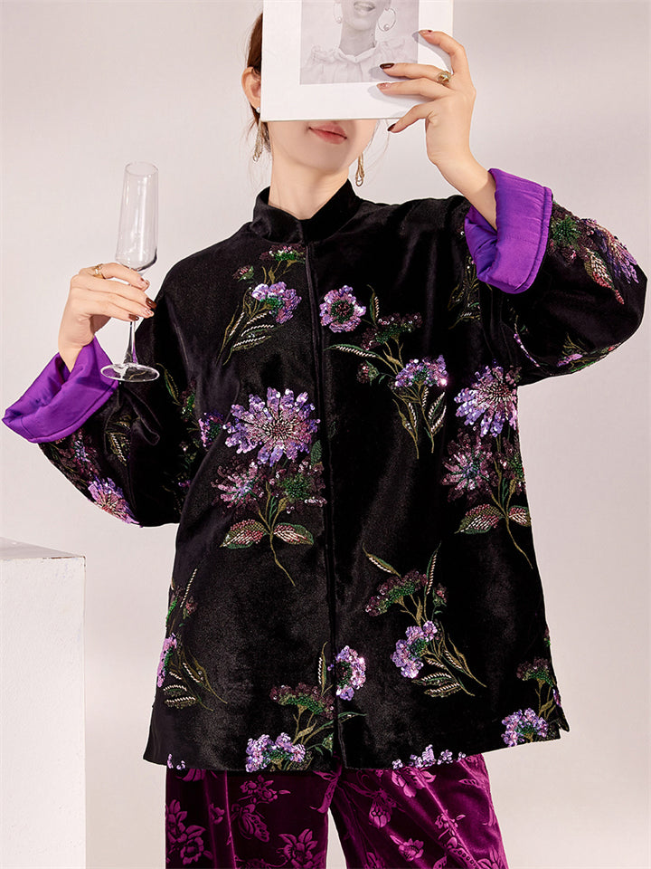Neo-Chinese Style Embroidery Sequin Women's Jackets