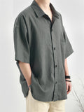 Men's Summer Casual Ramie Cotton Solid Color Pocket Lapel Shirts