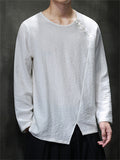 Men's Retro Solid Color Comfy Long Sleeve Round Neck Shirt