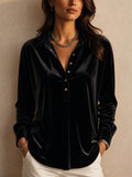 Womens Velvet Collared Long Sleeve Relaxed Blouse