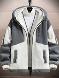 Casual Color Block Men's Winter Warm Fleece Lined Hooded Coat‌s