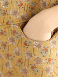 All-Over Floral Print Lapel Mid Length Coat for Lady