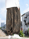 Brown Leopard Print Loose Fit Wide Leg Bloomers Pants for Men