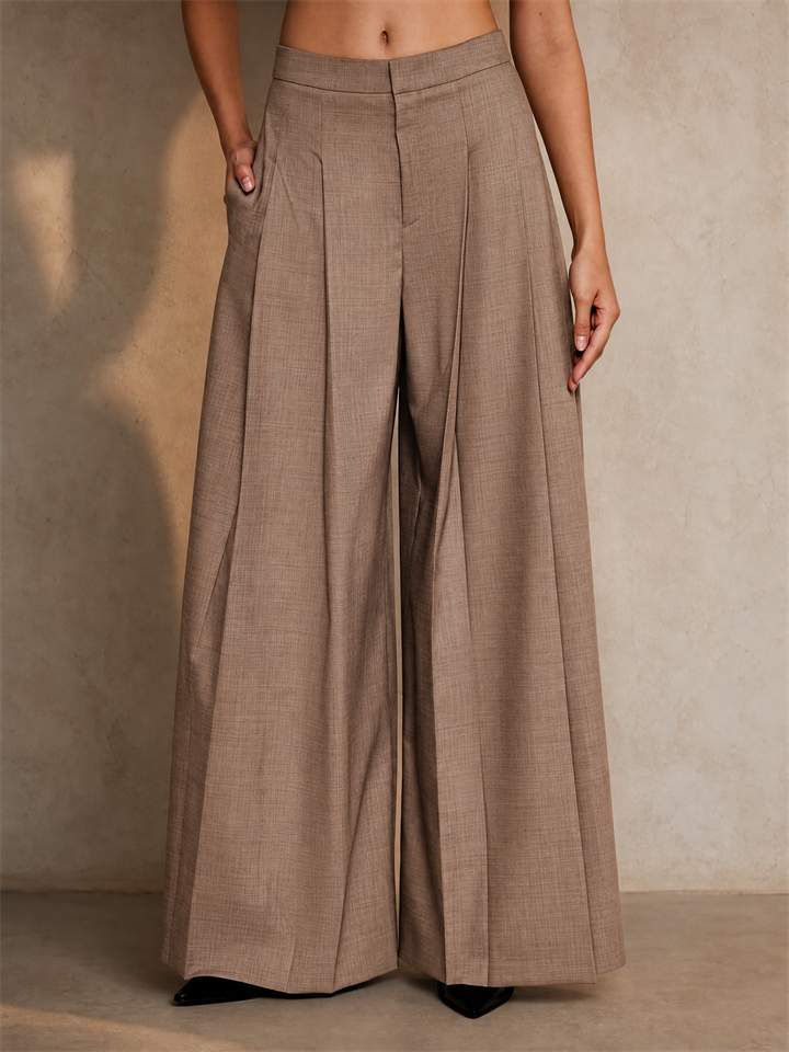 Womens Vintage High Waist Wide Leg Pleated Office Work Dress Pants