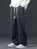 Men's Checkered Casual Pants Loose Fit Straight Leg Comfortable Daily Wear