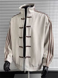 Men's Autumn Chinese Style Striped Stand Collar Jacket with Frog Buttons