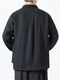 Chinese Style Linen Shirt Button Pocket Man Loose Men’s Top