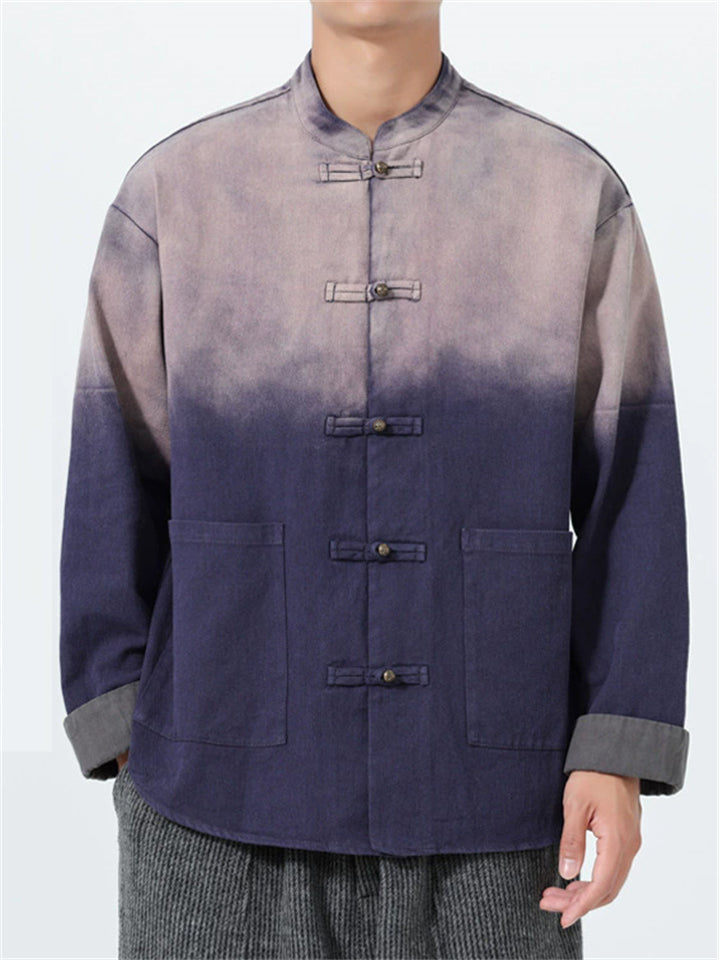 Men's Chinese Style Gradient Stand Collar Long Sleeve TangSuit Jackets