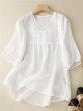 Women's Summer Casual  Solid Color V Neck Half Sleeve Shirt