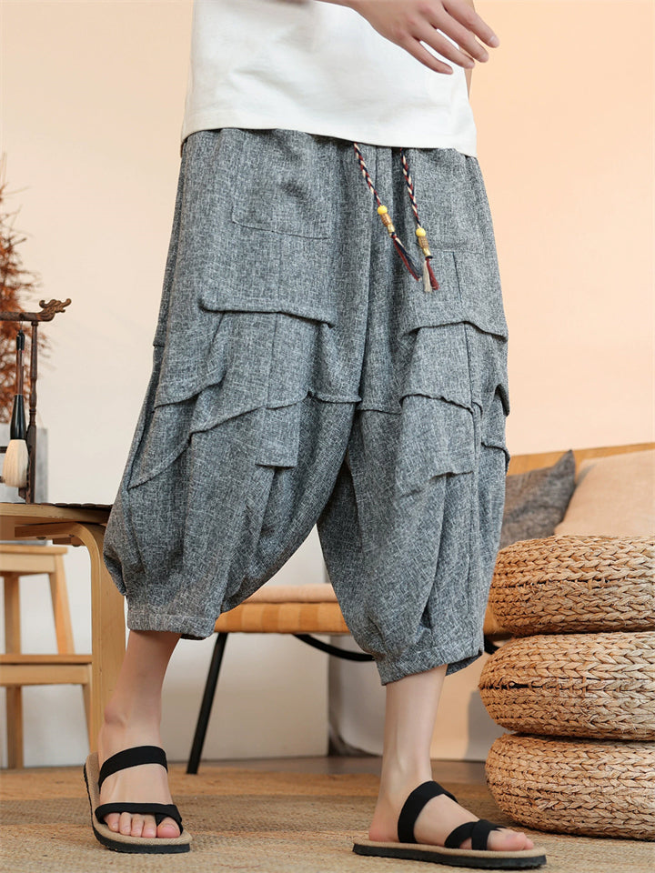 Men's Japanese Style Tiered Baggy Capris Harem Pants