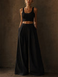 Women's Stylish High Waist Pleated Wide Leg Palazzo Office Pants