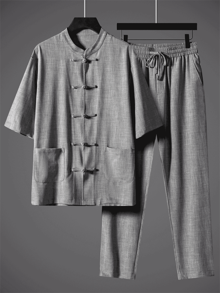 Men's Comfy Simple Chinese Style Summer Short Sleeve Tangsuit Outfits