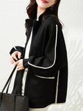 Women's Casual Stand Collar Contrast Trim Cardigan Jacket
