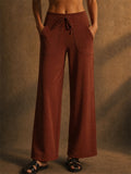 Womens Comfy High Waisted Drawstring Pockets Wide Leg Pants