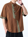 Men's Summer Contrast Color Linen Short Sleeve Shirts