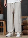 Men's Casual Loose Fit Pants with Tassels Summer Breathable Comfortable