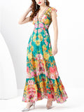 Elegant Deep V Neck Sleeveless Floral Beach Dress for Women