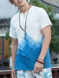 Men's Summer Blue Tie-dye V Neck Short Sleeve T Shirt