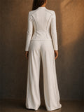 Women's White Contrast Trim 2 Piece Zip Slim Jacket and Wide Leg Tracksuit