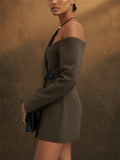 Women Coffee One Shoulder Single Breasted Asymmetrical Blazer