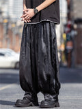 Men's Solid Color Loong Print Cool Drape Wide Leg Harem Pants