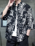 Men's Summer Trendy Chinese Style Printed Button Up TangSuit Shirt