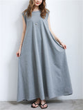 Japanese Style Solid Color Sleeveless Big Hem Maxi Dress