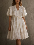 Women Shimmer Puff Sleeve Smocked Wedding Guest Dress