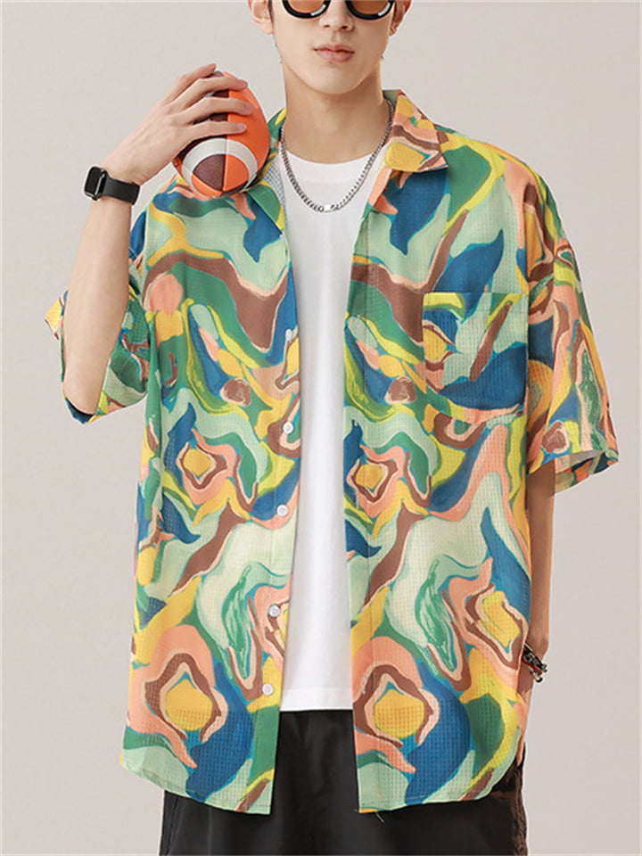 Men's Cool Holiday Style Painting Print Short Sleeve Beach Shirt
