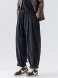 Winter Comfy Elastic Waist Wide Leg Pants for Men with Buttons Details Cuff