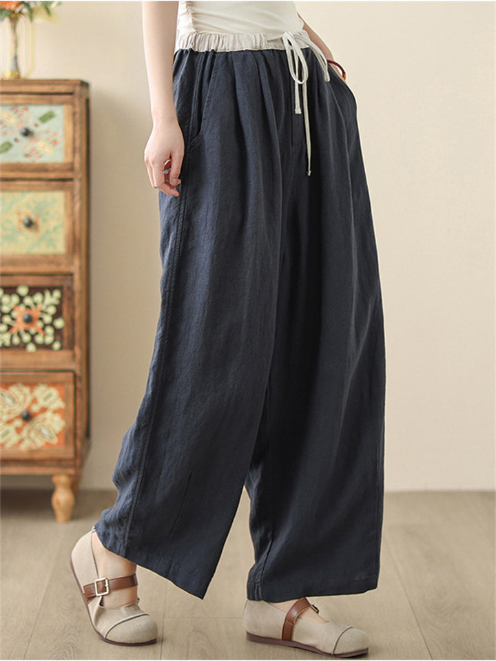 Summer Solid Color High Waist Loose Straight Pants for Women