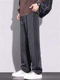 Men's Spring Casual Drawstring 3-Stripes Loose-Fit Straight Leg Pants