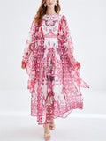 Women's Elegant Round Neck Print Flare Sleeve Maxi Dress