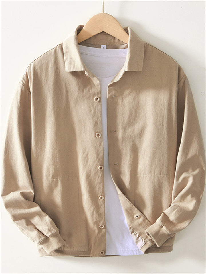 Retro Men's Cotton Solid Color Casual Pockets Long Sleeve Shirts