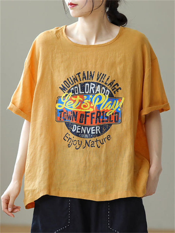 Summer Loose Casual Let's Play Print T-Shirt for Women