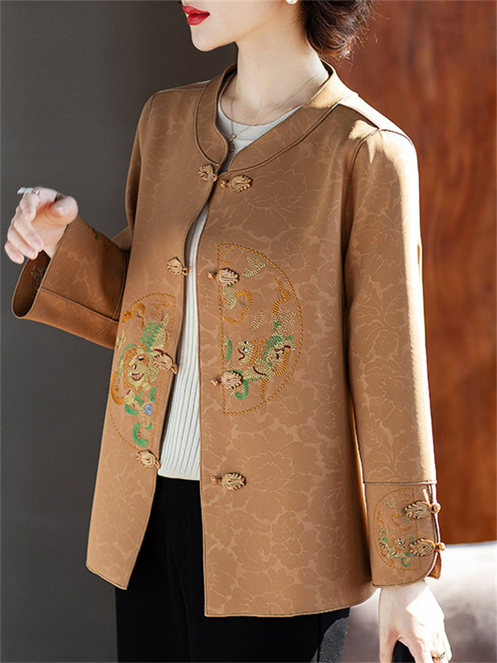 Women's Chinese Style Birds Crochet Long Sleeve Jacket