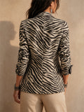 Women Zebra Print Slim Fit Lapel Long Sleeve Office Blazer