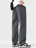 ‌Men's Loose Fit Thermal Lined Casual Workwear Straight Pants for Autumn Winter