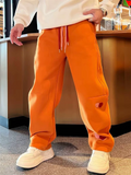 Men's Fleece-Lined Heart Embroidered Regular Fit Casual Pants