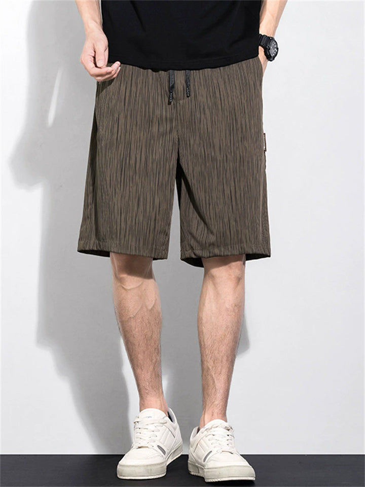 Men's Summer Breathable Elastic Waist Stripe 5 Point Shorts