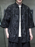 Men Chinese Style Summer Floral Jacquard Frog Button Short Sleeve Shirts