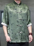 Men's Bamboo Print Cool Tang Suit Short Sleeve Chinese Style Shirts
