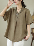 Women's Loose Solid Color Pullover V Neck Short Sleeve Shirts