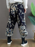 Thicken Men's Chinese Loong Print Elastic Waist Drop Crotch Pants