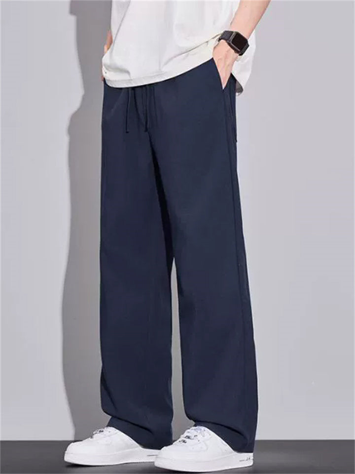 Men's Drawstring Casual Breathable Streetwear Loose Wide Leg Straight Pants